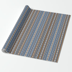 Zuidwestelijke Stijl Blauw en Bruin Geometrisch Pa Cadeaupapier