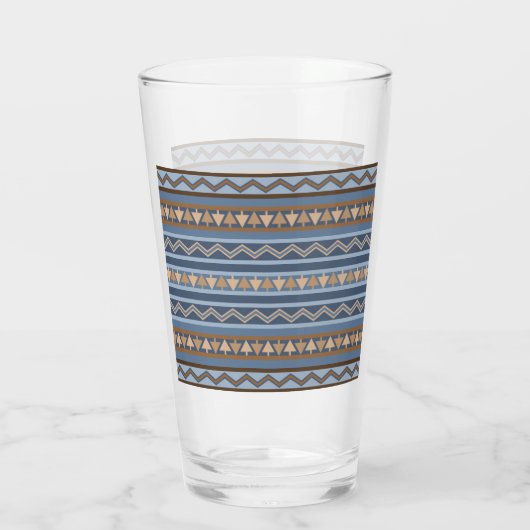 Zuidwestelijke Stijl Blauw en Bruin Geometrisch Pa Glas (Achterkant)