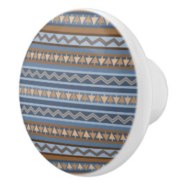 Zuidwestelijke Stijl Blauw en Bruin Geometrisch Pa Keramische Knop
