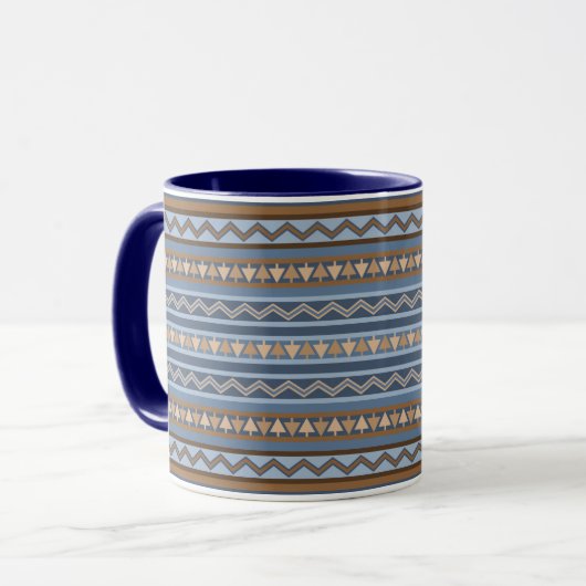 Zuidwestelijke Stijl Blauw en Bruin Geometrisch Pa Mok (Voorkant links)