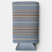 Zuidwestelijke Stijl Blauw en Bruin Geometrisch Pa Seltzer Blikjeskoeler (Voorkant)