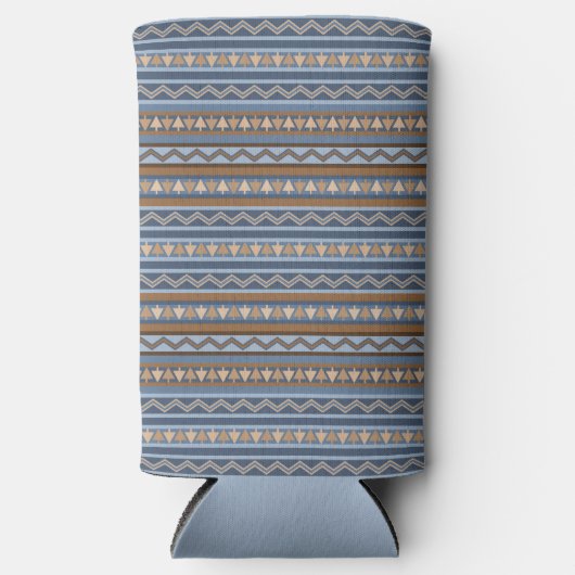 Zuidwestelijke Stijl Blauw en Bruin Geometrisch Pa Seltzer Blikjeskoeler (Voorkant)
