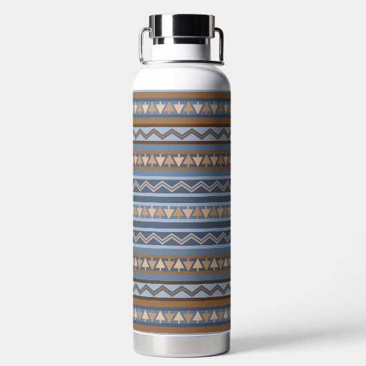 Zuidwestelijke Stijl Blauw en Bruin Geometrisch Pa Waterfles (Achterkant)