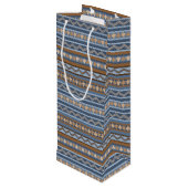 Zuidwestelijke Stijl Blauw en Bruin Geometrisch Pa Wijn Cadeautas (Achterkant Gekanteld)
