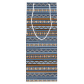 Zuidwestelijke Stijl Blauw en Bruin Geometrisch Pa Wijn Cadeautas (Achterkant)