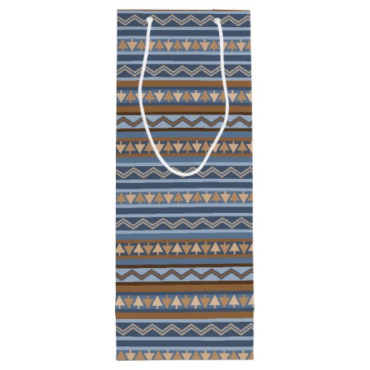 Zuidwestelijke Stijl Blauw en Bruin Geometrisch Pa Wijn Cadeautas (Achterkant)