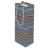 Zuidwestelijke Stijl Blauw en Bruin Geometrisch Pa Wijn Cadeautas (Voorkant Gekanteld)