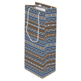 Zuidwestelijke Stijl Blauw en Bruin Geometrisch Pa Wijn Cadeautas