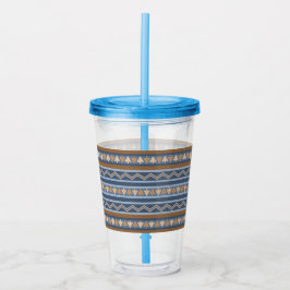 Zuidwestelijke stijl blauwe en bruine geometrische acryl drinkbeker