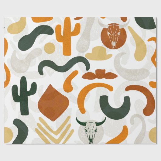 Zuidwestelijke stijl cactus stier schedel cowboy p cadeaupapier (Vlak)