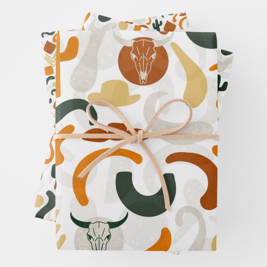 Zuidwestelijke stijl cowboy cactus stier schedel inpakpapier vel (In situ)