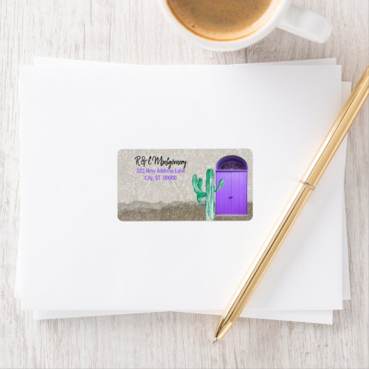 Zuidwestelijke stijl Paarse Deuren Saguaro Cactus Etiket (Insitu)