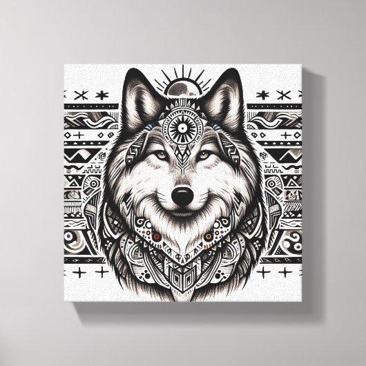 Zuidwestelijke Stijl Wolf Gezicht Canvas Print (Voorkant)