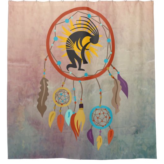 Zuidwestelijke Sun Kokopelli Dreamcatcher Douchegordijn (Voorkant)