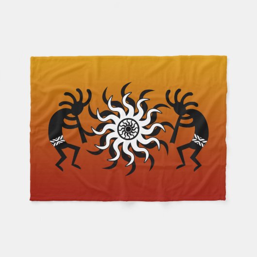 Zuidwestelijke Sunset Kokopelli Tribal Woestijn Fleece Deken (Voorkant (Horizontaal))