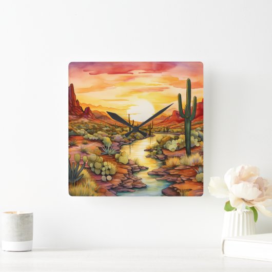 zuidwestelijke sunset wall clock vierkante klok (Huis)