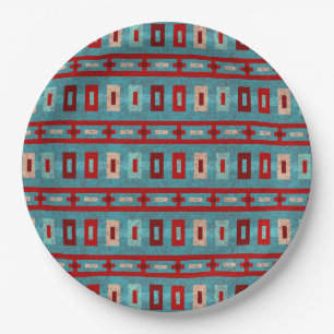 Zuidwestelijke Tafels Turquoise & Rode Geometrisch Papieren Bordje