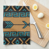 Zuidwestelijke Tan en Turquoise Azteekse Patroon Theedoek (Quarter Fold)