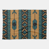 Zuidwestelijke Tan en Turquoise Azteekse Patroon Theedoek (Horizontaal)