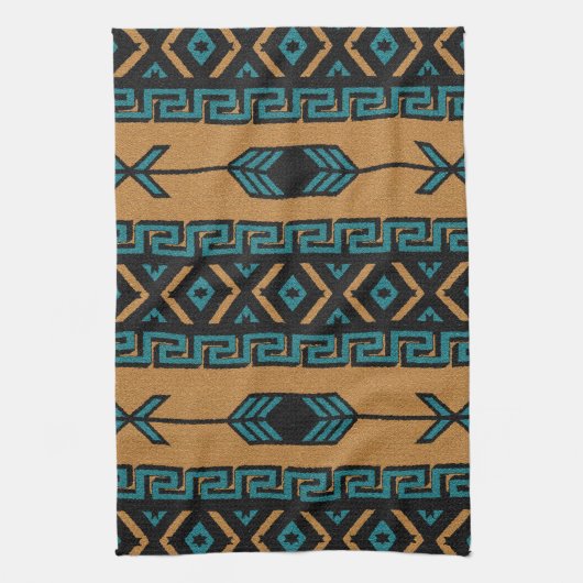 Zuidwestelijke Tan en Turquoise Azteekse Patroon Theedoek (Verticaal)