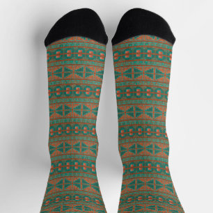 Zuidwestelijke Teal Koperen Kleuren Geometrisch Pa Sokken