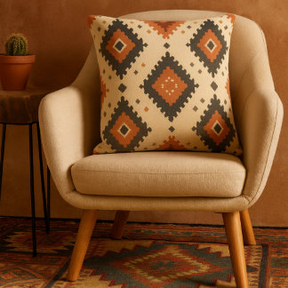 Zuidwestelijke Terracotta en Houtskool Diamant Kussen