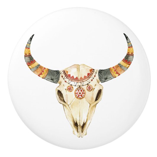 Zuidwestelijke Tribal Bull Skull 1 Keramische Knop (Voorkant)