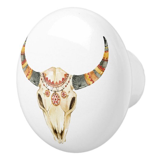 Zuidwestelijke Tribal Bull Skull 1 Keramische Knop (Rechts)