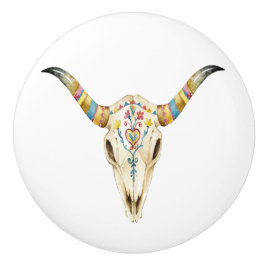 Zuidwestelijke Tribal Bull Skull 2 Keramische Knop