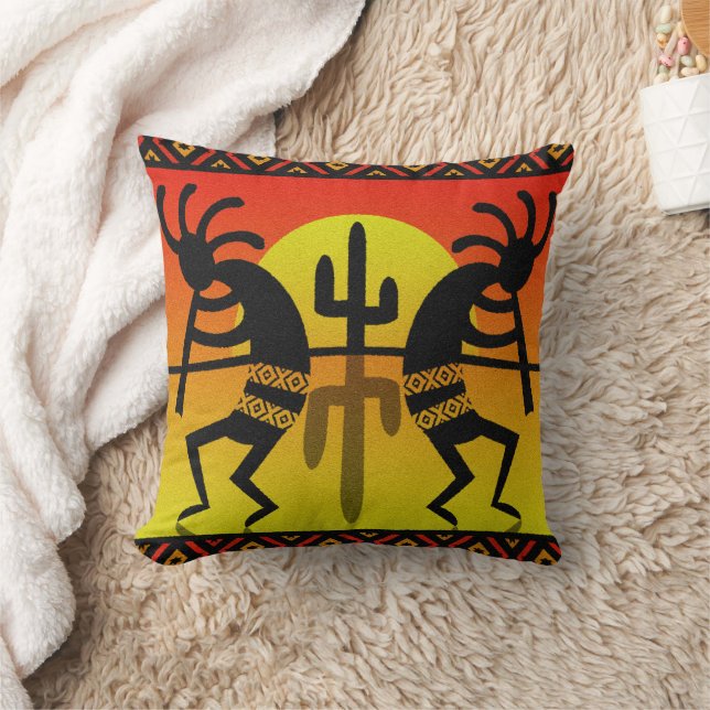 Zuidwestelijke Tribal Cactus Kokopelli Design Kussen (Deken)