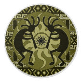 Zuidwestelijke Tribal Sun Aztec Patroon Kokopelli Keramische Knop (Voorkant)