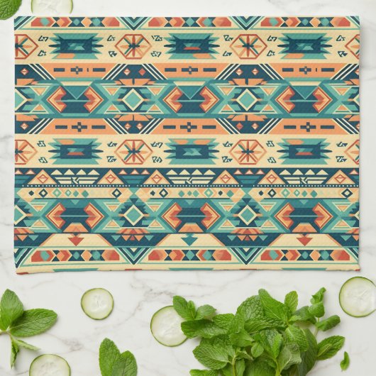 Zuidwestelijke Tribal Turquoise Theedoek (Gevouwen)