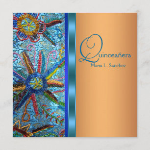 Zuidwestelijke turquoise blauwe oranje Quinceanera Kaart