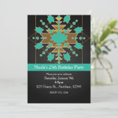 Zuidwestelijke Turquoise Goud & Zwarte Uitnodiging (Staand voorkant)