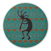 Zuidwestelijke Turquoise Kokopelli Keramische knop (Voorkant)