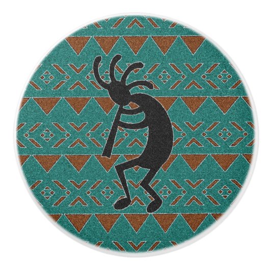 Zuidwestelijke Turquoise Kokopelli Keramische knop (Voorkant)