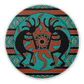 Zuidwestelijke Turquoise Tribal Sun Kokopelli Keramische Knop (Voorkant)