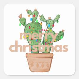 Zuidwestelijke vrolijke kerstcactusstickers vierkante sticker