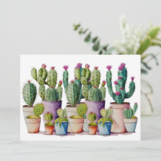 Zuidwestelijke waterverf cactus succulenten in pot kaart (Staand voorkant)