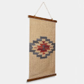 Zuidwestelijke weefselprint, tarwe, blauw en rood hangend wandkleed (Gebogen)