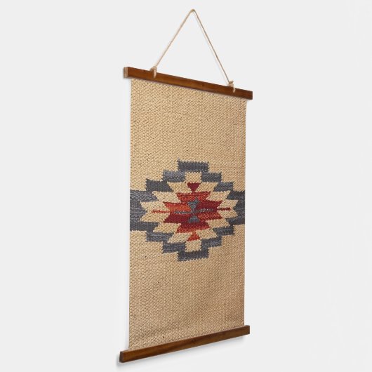 Zuidwestelijke weefselprint, tarwe, blauw en rood hangend wandkleed (Gebogen)