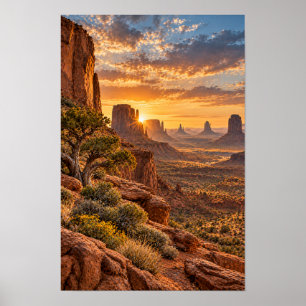 Zuidwestelijke woestijn Buttes Zonsondergang Muurk Poster