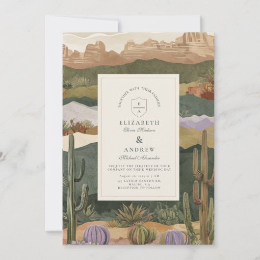 Zuidwestelijke Woestijn Cactus Landschap Wedding Kaart (Voorkant)