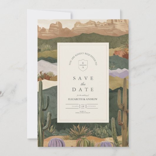 Zuidwestelijke Woestijn Cactus Landschap Wedding Save The Date (Voorkant)