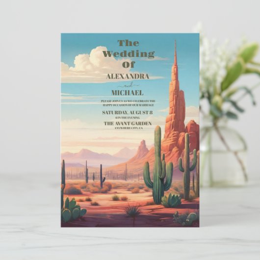 Zuidwestelijke Woestijn en Cactus Bruiloft Kaart (Staand voorkant)