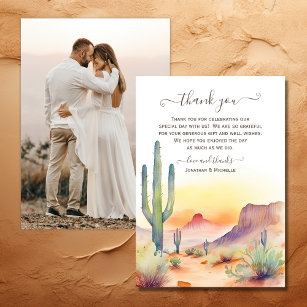 Zuidwestelijke Woestijn en Cactus Foto Bruiloft Bedankkaart