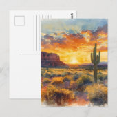Zuidwestelijke Woestijn Mesa en Saguaro zonsonderg Briefkaart (Voorkant / Achterkant)