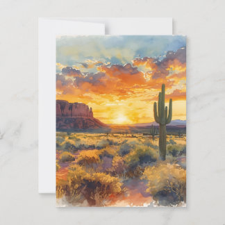 Zuidwestelijke Woestijn Mesa en Saguaro zonsonderg Briefkaart