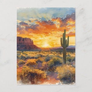 Zuidwestelijke woestijn Mesa en Saguaro Zonsonderg Briefkaart