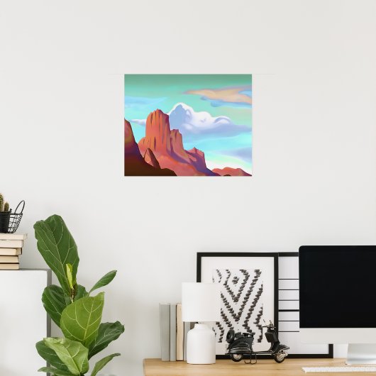 Zuidwestelijke woestijn met bergen minimalistische poster (Thuiskantoor)